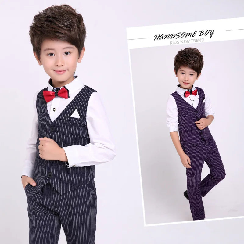 Flower Boys Formal Suits Vest Pants 2pcs School Kids Weeding Birthday Dress Children's Day Chorus Show Piano Performance Costume