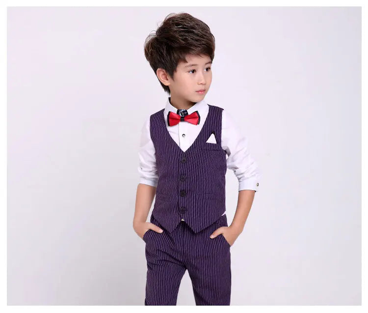 Flower Boys Formal Suits Vest Pants 2pcs School Kids Weeding Birthday Dress Children's Day Chorus Show Piano Performance Costume