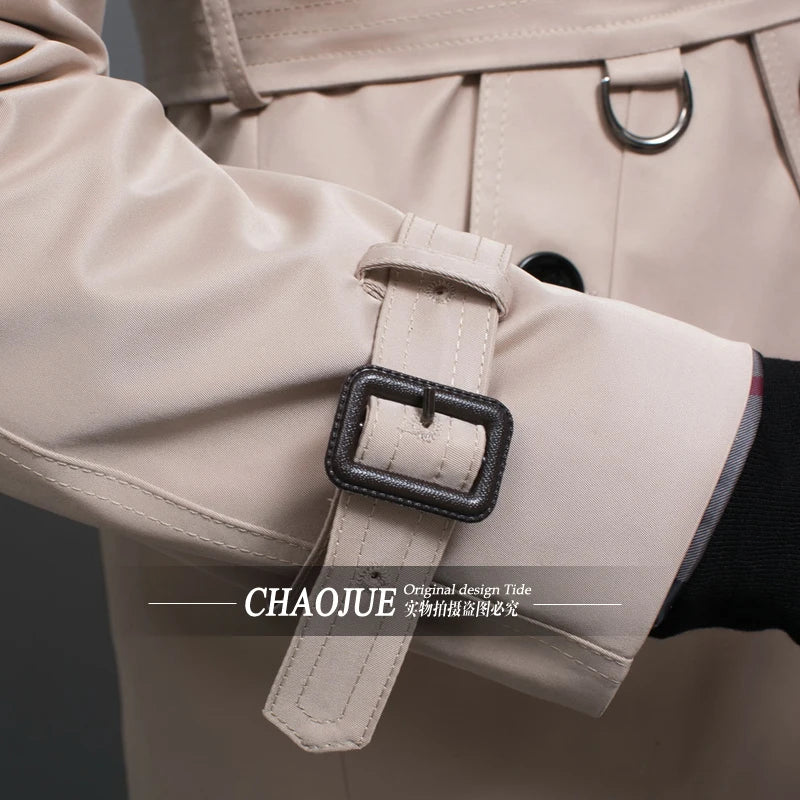 CHAOJUE New Men's Trench Coat England Quality Beige Trenchcoat Plus Size 3XL Mens Trench Coat  Male Slim Fit Jacket For Gift