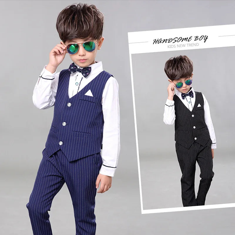 Flower Boys Formal Suits Vest Pants 2pcs School Kids Weeding Birthday Dress Children's Day Chorus Show Piano Performance Costume