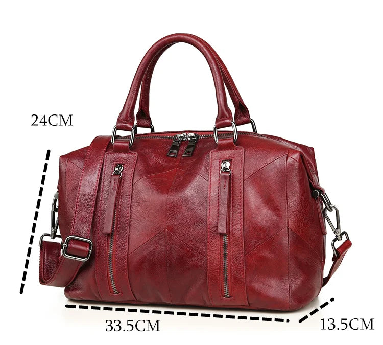 Woman Bags 2022 Genuine Leather Bag Women Handbag Casual Handbags Top Quality Double Zipper Pocket Boston Shoulder Crossbody Bag