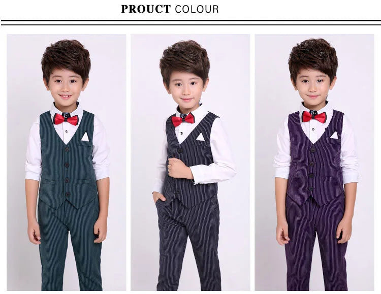 Flower Boys Formal Suits Vest Pants 2pcs School Kids Weeding Birthday Dress Children's Day Chorus Show Piano Performance Costume