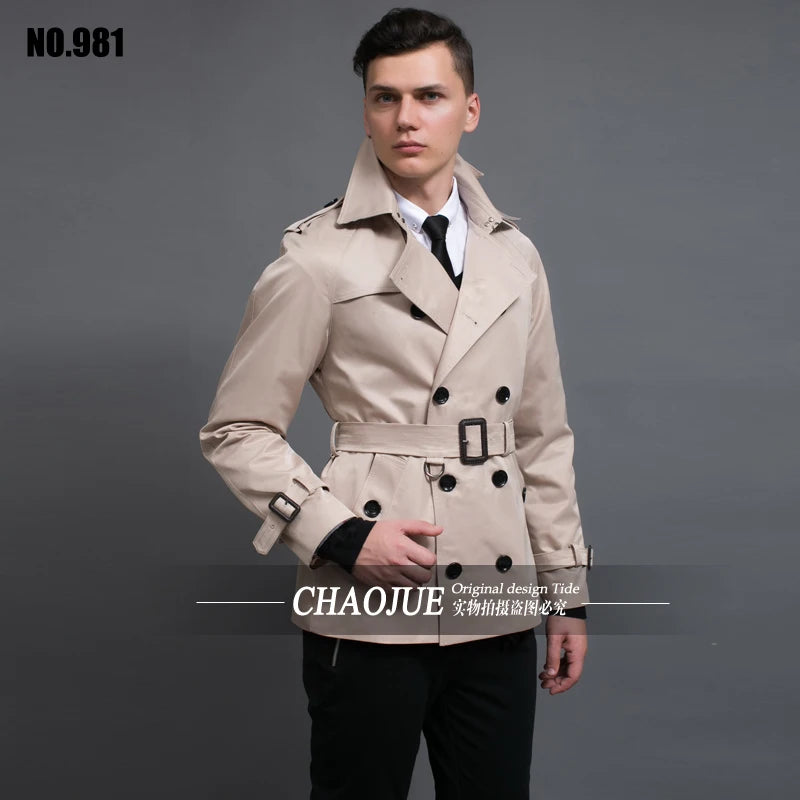 CHAOJUE New Men's Trench Coat England Quality Beige Trenchcoat Plus Size 3XL Mens Trench Coat  Male Slim Fit Jacket For Gift