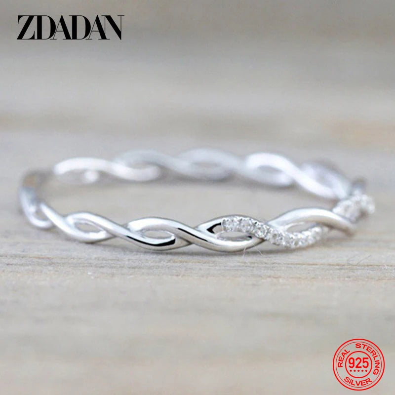 ZDADAN 925 Sterling Silver Twisted Rings For Women Fashion Wedding Jewelry