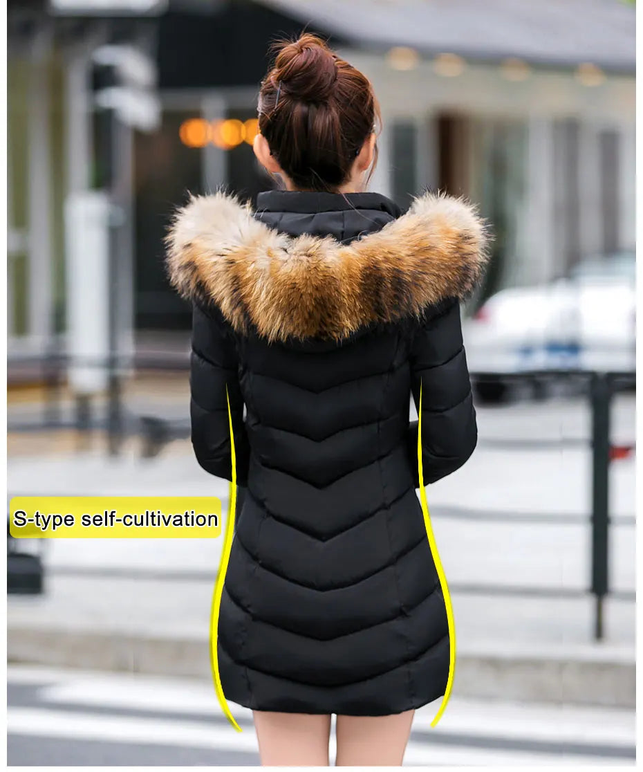 Fashion Winter Jacket Women Big Fur Belt Hooded Thick Down Parkas X-Long Female Jacket Coat Slim Warm Winter Outwear 2019 New