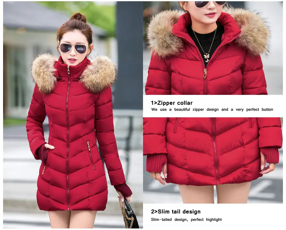 Fashion Winter Jacket Women Big Fur Belt Hooded Thick Down Parkas X-Long Female Jacket Coat Slim Warm Winter Outwear 2019 New