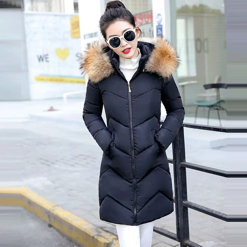 Autumn Warm Female Jacket Korean New 2024 Hooded Winter Jacket Women Parkas Female Long Outerwear Cotton Winter Coat Women