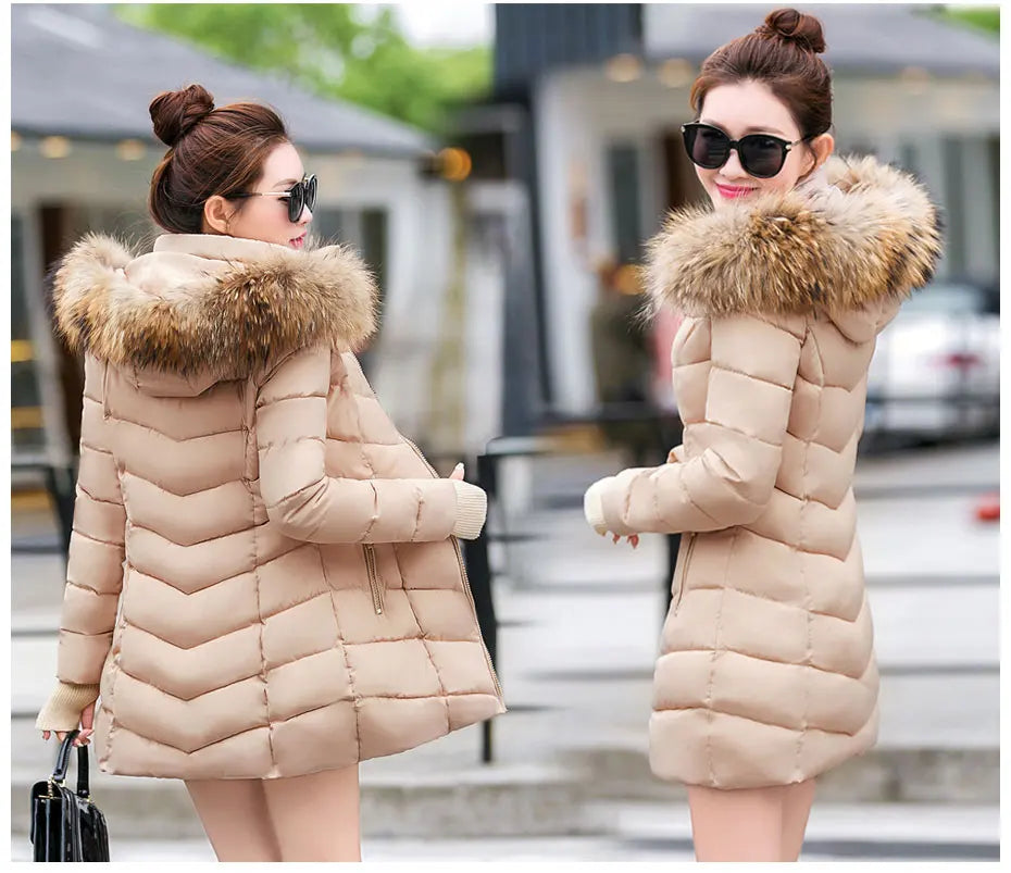 Fashion Winter Jacket Women Big Fur Belt Hooded Thick Down Parkas X-Long Female Jacket Coat Slim Warm Winter Outwear 2019 New