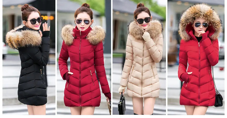 Fashion Winter Jacket Women Big Fur Belt Hooded Thick Down Parkas X-Long Female Jacket Coat Slim Warm Winter Outwear 2019 New