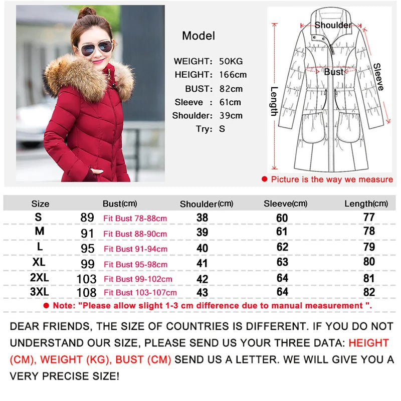 Fashion Winter Jacket Women Big Fur Belt Hooded Thick Down Parkas X-Long Female Jacket Coat Slim Warm Winter Outwear 2019 New