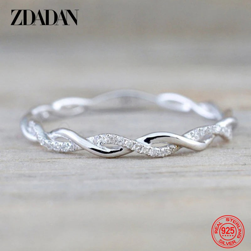 ZDADAN 925 Sterling Silver Twisted Rings For Women Fashion Wedding Jewelry