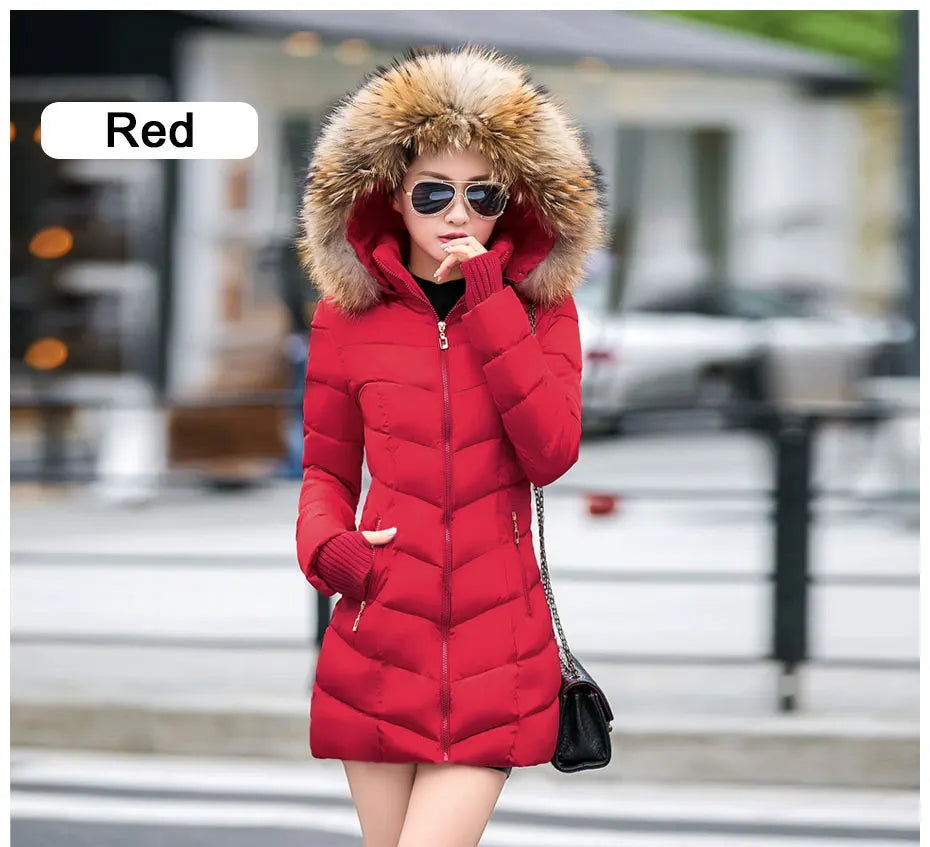 Fashion Winter Jacket Women Big Fur Belt Hooded Thick Down Parkas X-Long Female Jacket Coat Slim Warm Winter Outwear 2019 New