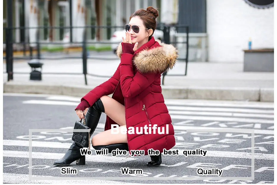 Fashion Winter Jacket Women Big Fur Belt Hooded Thick Down Parkas X-Long Female Jacket Coat Slim Warm Winter Outwear 2019 New