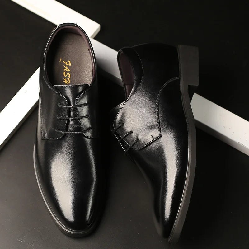 2023 Newly Men's Cowhide Leather Shoes Size 37-43 6CM Increasing Britis Leather Office Shoes Man Height Leather Shoes