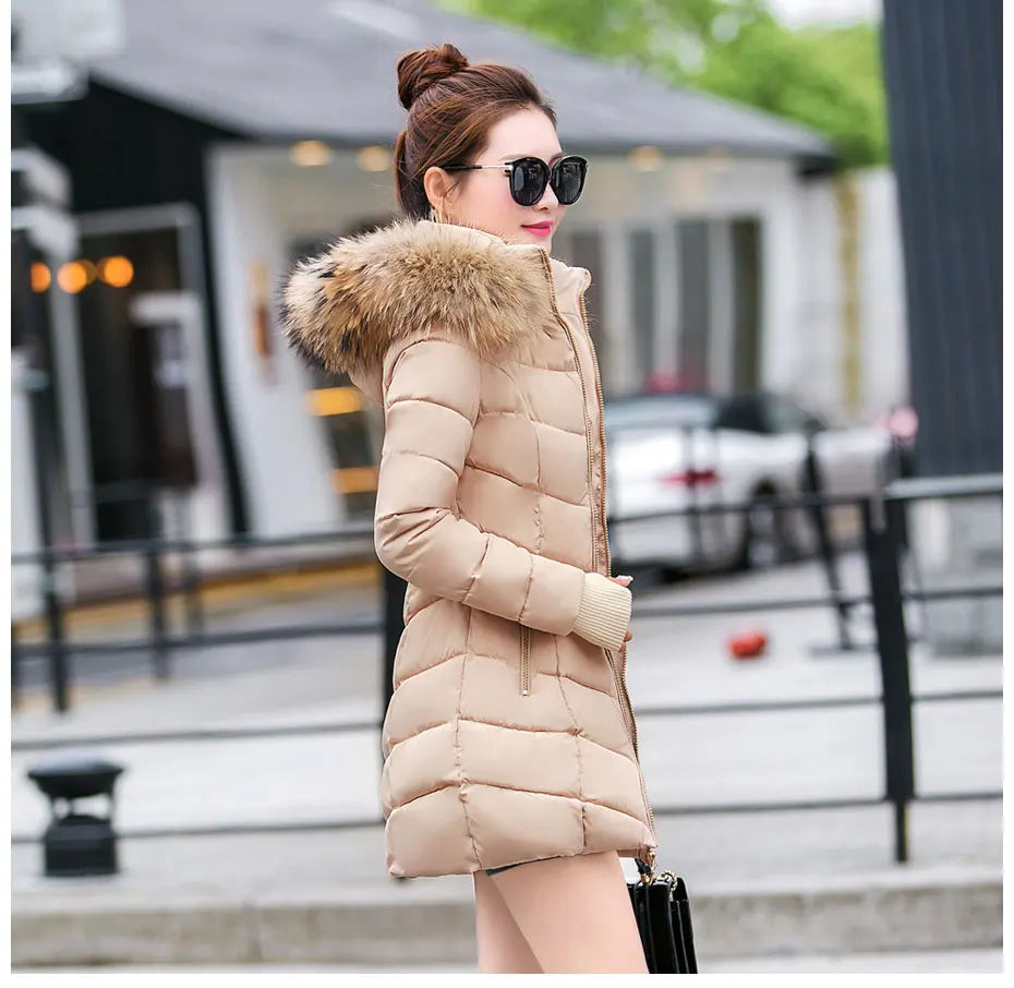 Fashion Winter Jacket Women Big Fur Belt Hooded Thick Down Parkas X-Long Female Jacket Coat Slim Warm Winter Outwear 2019 New