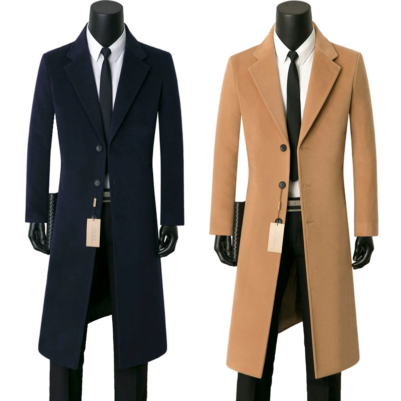 Handsome Korean Style Slim-Fit Mid Length Long Length Woolen Cloth Coat and Trench Coat