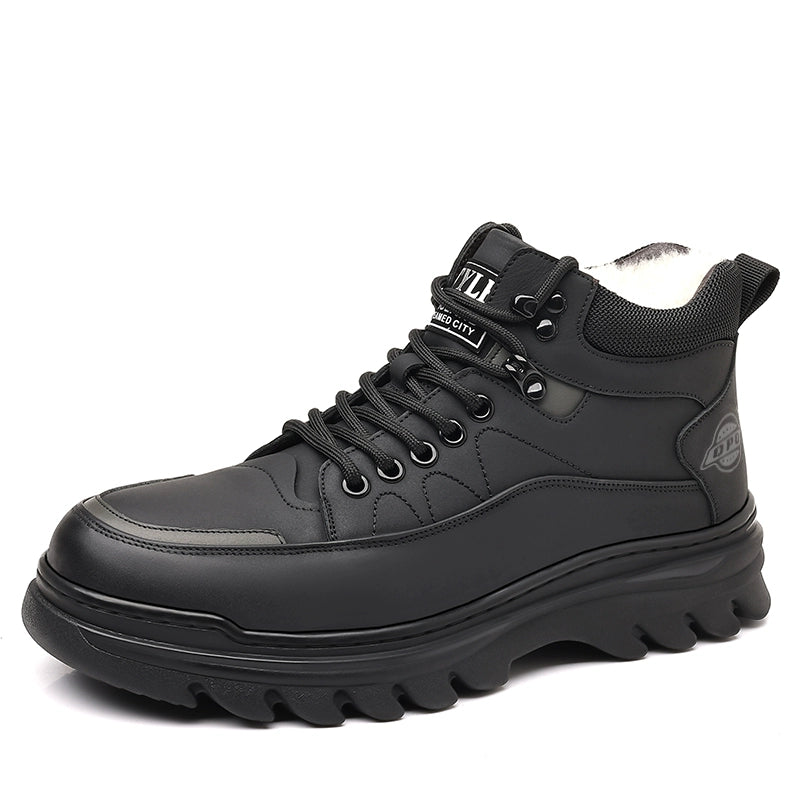 Woodpecker Winter High-Top Fleece-lined Wool and Cotton Shoes Men's Leather Soft Bottom Casual Cotton Shoes Men's Dad Shoes Snow Boots