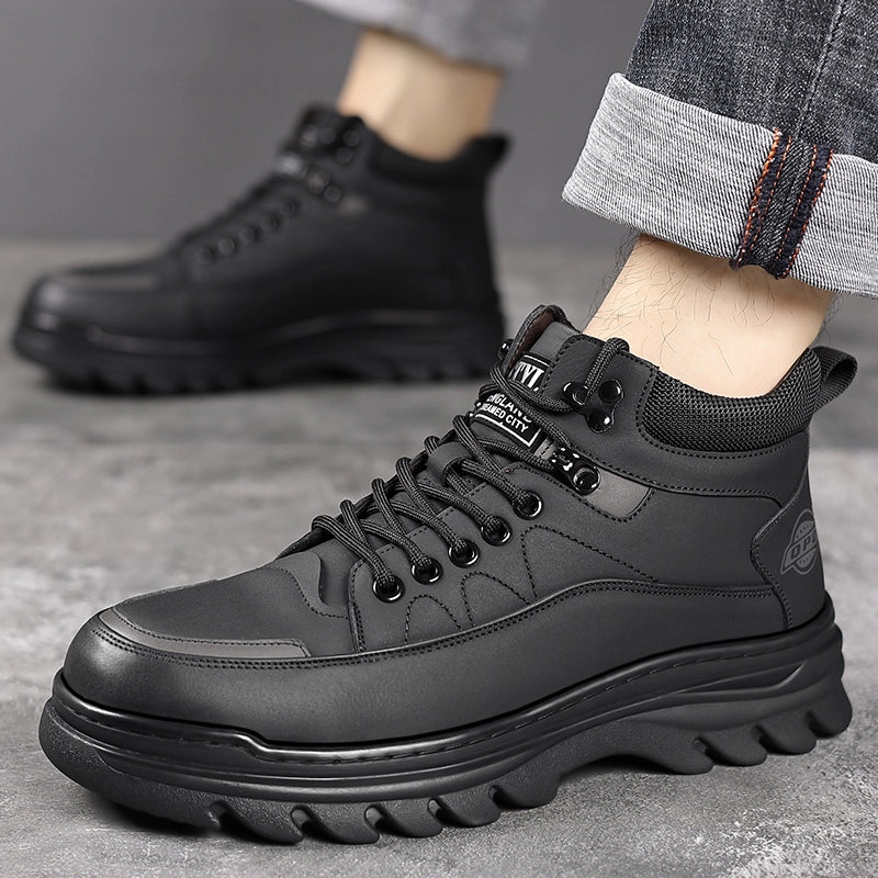 Woodpecker Winter High-Top Fleece-lined Wool and Cotton Shoes Men's Leather Soft Bottom Casual Cotton Shoes Men's Dad Shoes Snow Boots