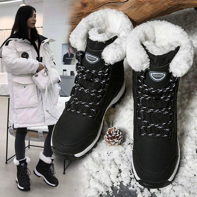 Winter Outdoors Northeast Travel Snow Boots for Women Thickened Waterproof Non-Slip Dr. Martens Boots Fleece Lined Leather Non-Slip Cotton-Padded Boots