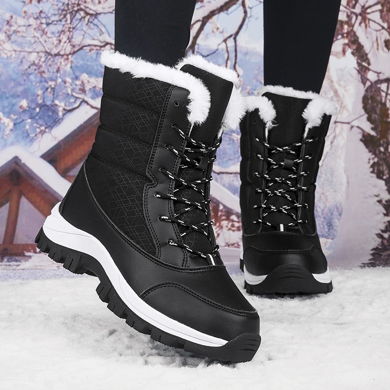 Winter New Women's Shoes Fleece-lined Thickening Thermal Cotton Shoes Leather Waterproof Non Slip Thick Cotton Boots Northeast Outdoor Snow Boots