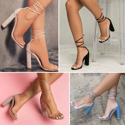 Women Big plus Size 42 43 Crystal Shoes Transparent PVC Lace-up High-Heeled Sandals