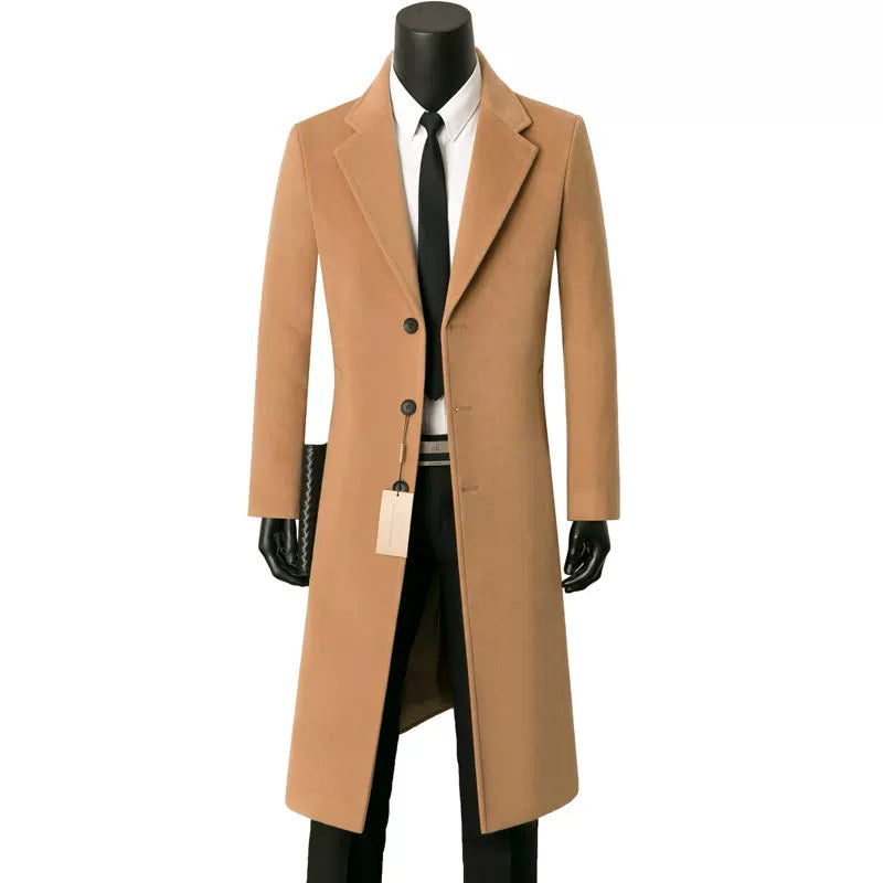 Handsome Korean Style Slim-Fit Mid Length Long Length Woolen Cloth Coat and Trench Coat