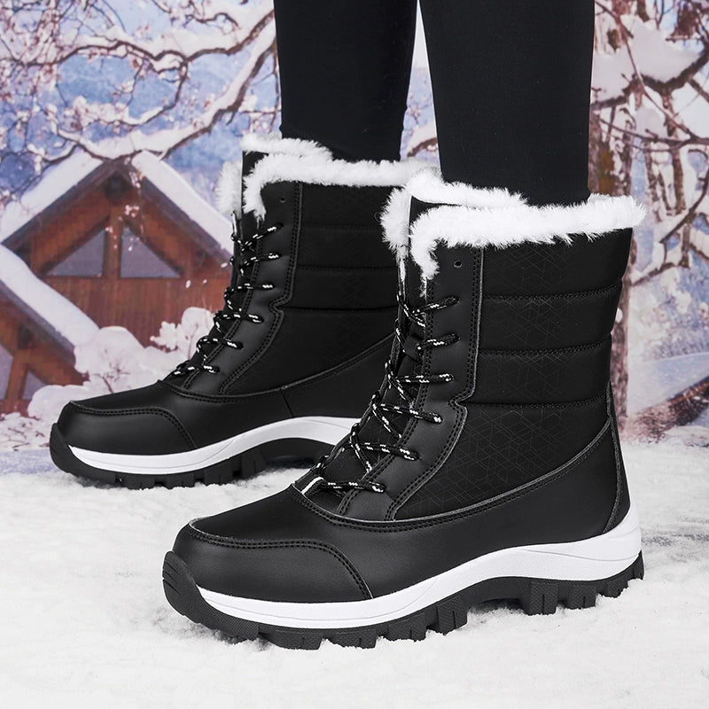 Winter New Women's Shoes Fleece-lined Thickening Thermal Cotton Shoes Leather Waterproof Non Slip Thick Cotton Boots Northeast Outdoor Snow Boots