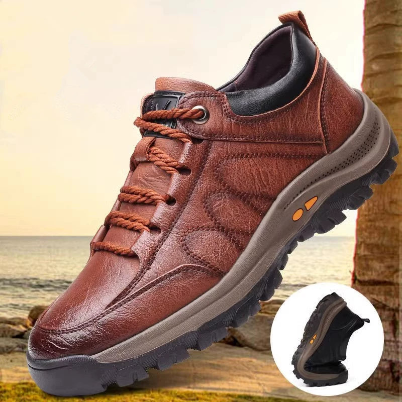 Woodpecker Men's Shoes Autumn and Winter Leather Shoes Men Casual Leather Shoes Men Non-Slip Hiking Shoes Cotton-Padded Shoes with Velvet Men Dad Shoes