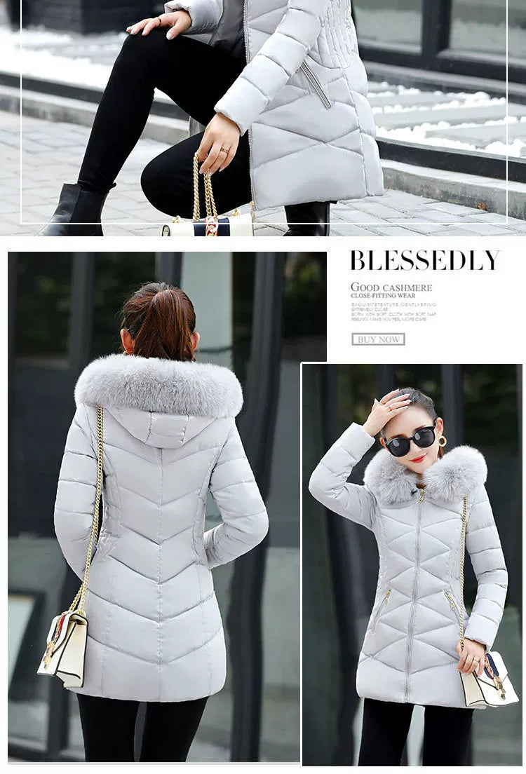 Mid Length Long Length Winter Cotton-Padded Jacket Slim-Fit Women's down Jacket