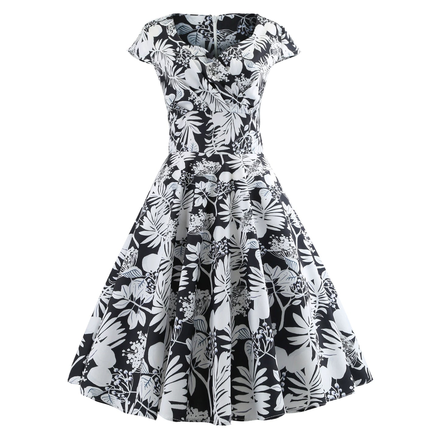 Women's Clothing Fashion Vintage Print Sleeve Slim Looking Dress