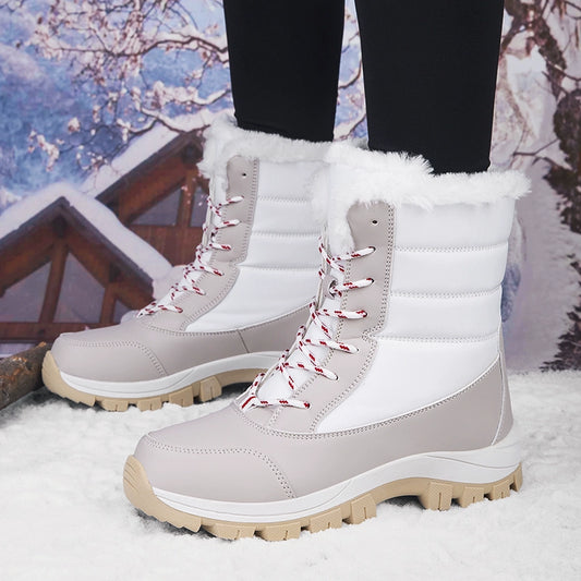 Winter New Women's Shoes Fleece-lined Thickening Thermal Cotton Shoes Leather Waterproof Non Slip Thick Cotton Boots Northeast Outdoor Snow Boots