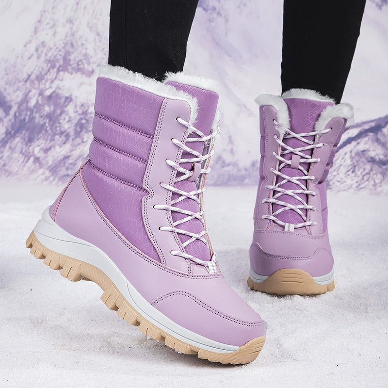 Winter New Women's Shoes Fleece-lined Thickening Thermal Cotton Shoes Leather Waterproof Non Slip Thick Cotton Boots Northeast Outdoor Snow Boots