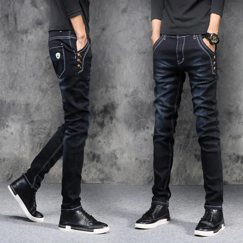 Fashion Luxury Clothing Designer Washed Men's Slim Fit Denim Jeans for Casual Wear Autumn Stretch Stylish Students Long Pants