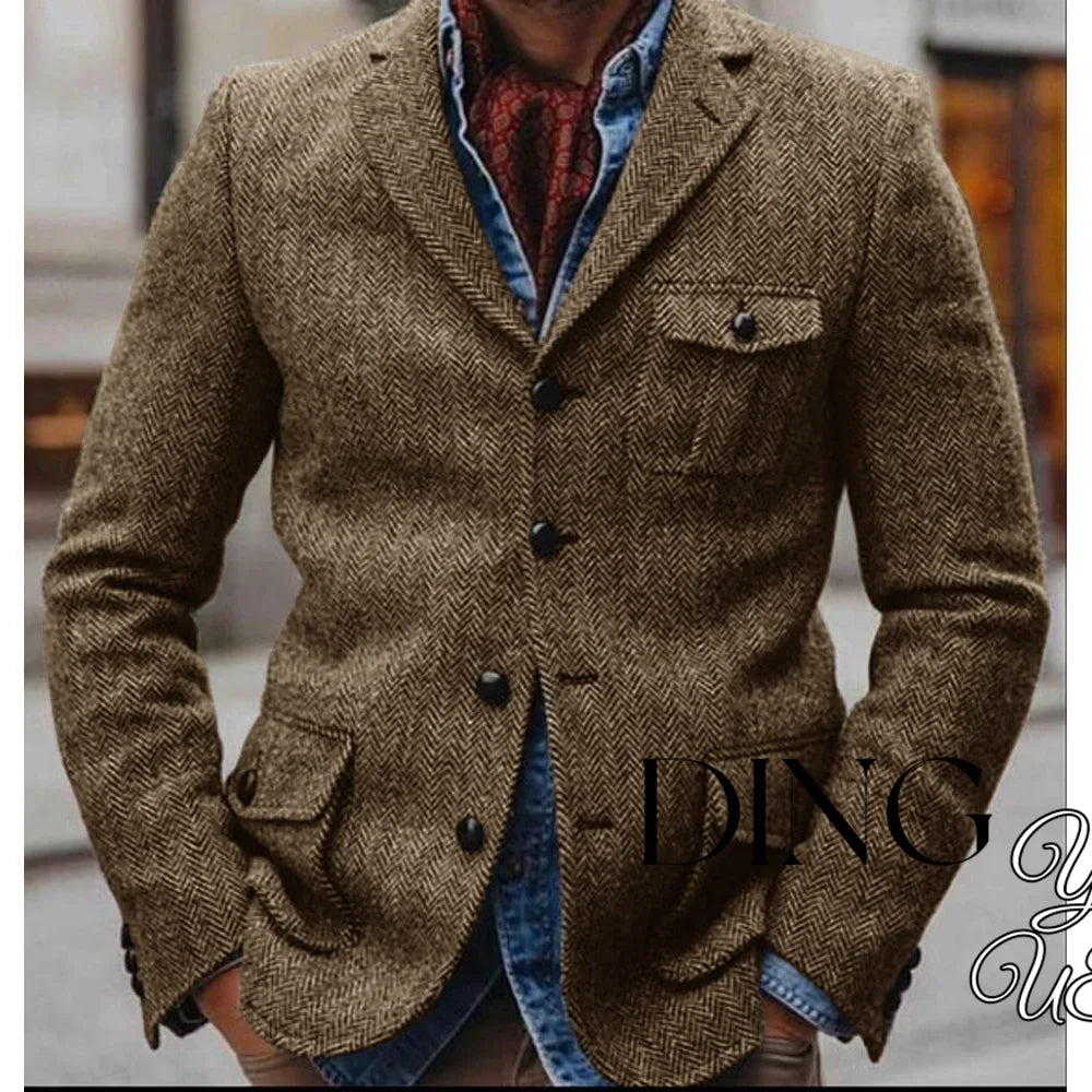 Men's Herringbone Jacket Slim Fit Single Breasted Man Suits Comfortable Men's Suit Casual Blazers Male Coat With 3 Pockets