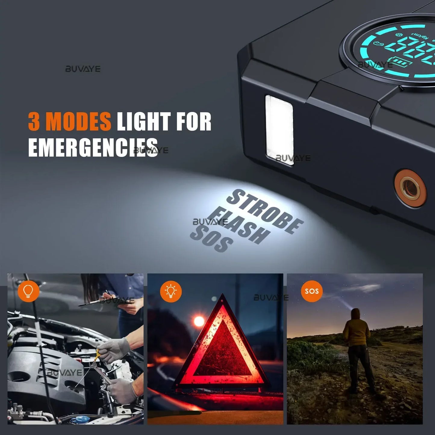 BUVAYE 6 In 1 Car Jump Starter Air Pump Portable Air Compressor Power Bank Cars Battery Starters Starting Auto Tyre Inflator