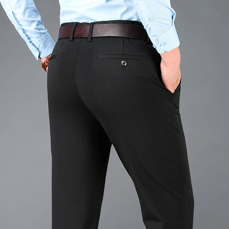 Men's Business Casual Pants Spring Summer Elastic Trousers Office Suit Pants Quick Dry Formal Pants Breathable Comfortable