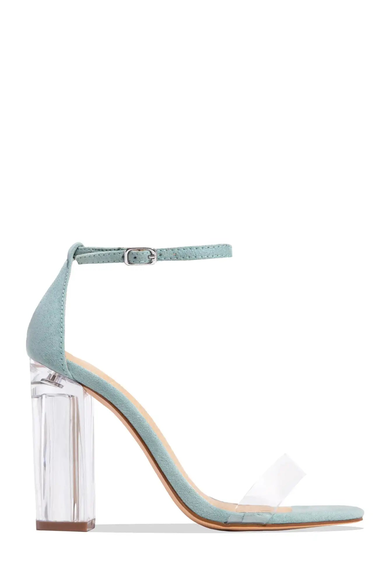 2024 summer new transparent word buckle strap thick heel open toe sandals crystal heel temperament high heels women