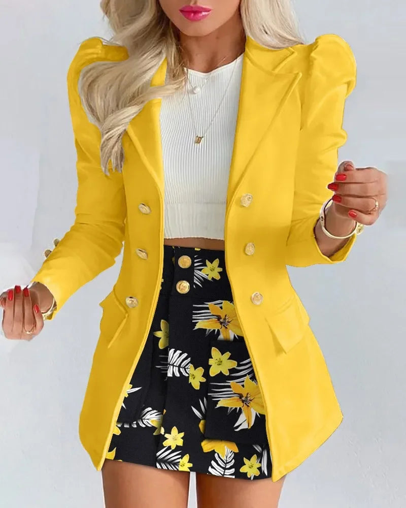 Spring Female Blazer Set Elegant Women's Suit Blazers Coat Sexy Bandage Skirt Suit Short Female Formal Office Ladies Clothing