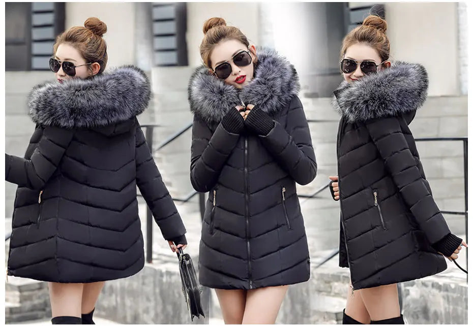 2023 New Wool Collar Hooded Winter Jacket Parkas Women's Jacket Thick Warm Cotton Cushion Down Coat Parka Coat Winter Long Fit D