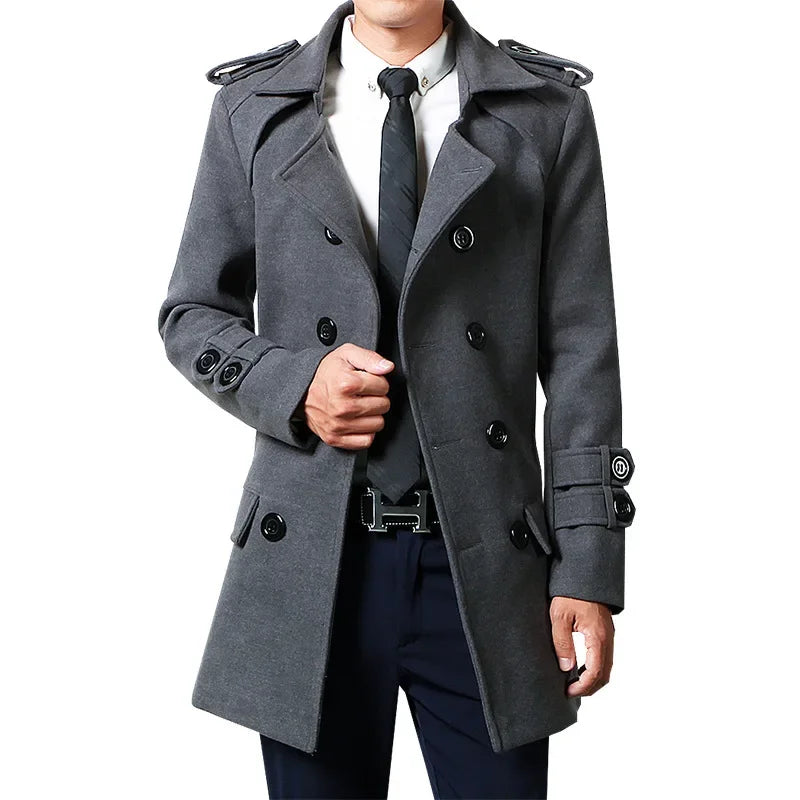 Winter Woolen Overcoat Men Medium-length Fleece-lined Thickened Trendy Wool Jacket For Autumn/winter Season