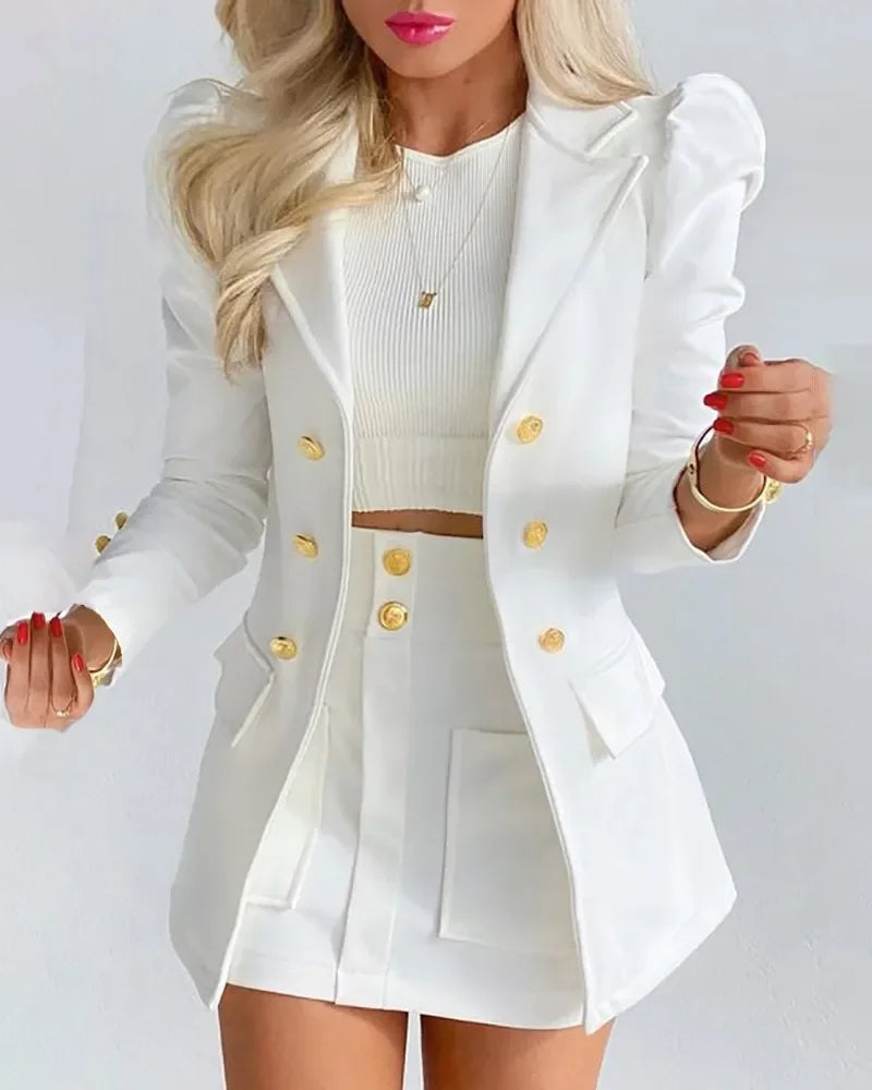 Spring Female Blazer Set Elegant Women's Suit Blazers Coat Sexy Bandage Skirt Suit Short Female Formal Office Ladies Clothing