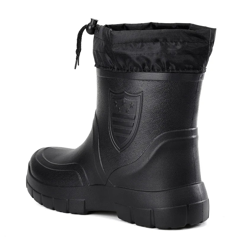 2024 Winter Windproof Cotton Rain Boots Men Warm Light Ankle Rainboots Fashion Black Slip on Rain Shoes Men Waterproof Work Boot