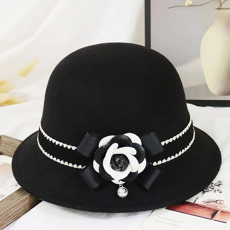 2022 Women Fascinators Wide Brim Wool Felt Hat Cocktail Party Wedding Fedora Hats Dress Church Hat Plumy Felt Floppy Winter Hat