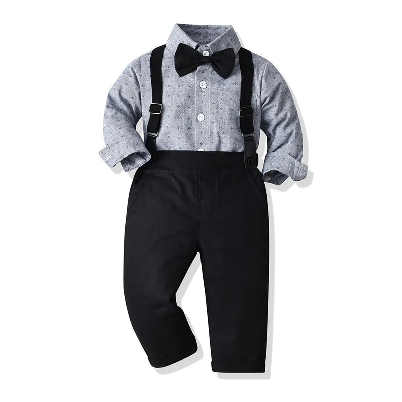 top and top Toddler Kids Boys Gentleman Clothing Set Infant Boy Long Sleeve Bowtie Shirt Tops+Suspenders Pants Casual Outfits