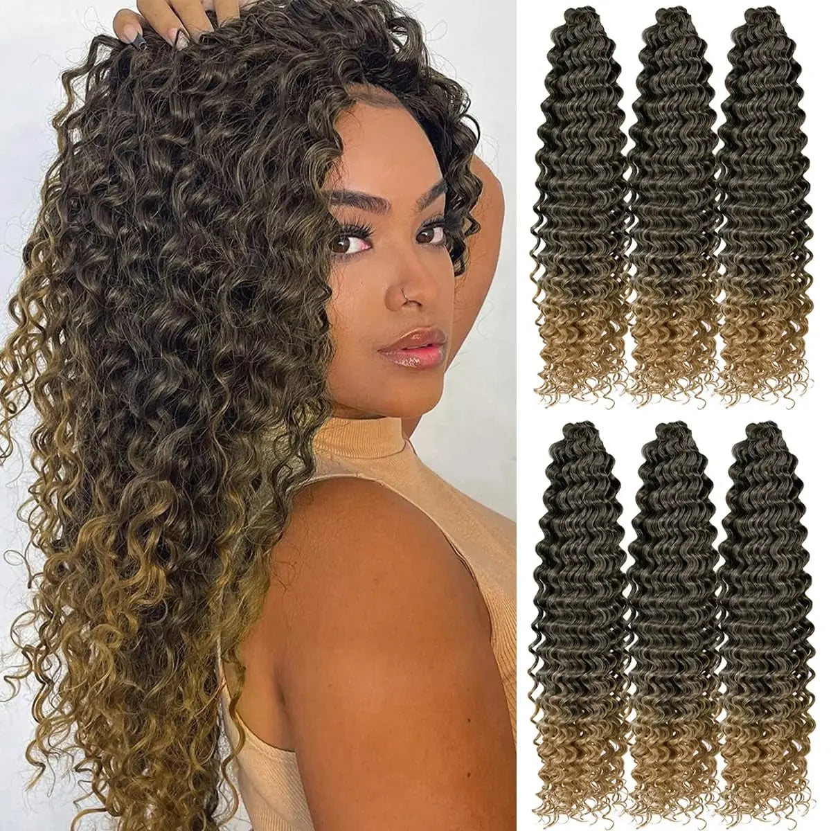 Synthetic Ocean Wave Free Tress Crochet Braiding Hair Soft Afro Curls Deep Wave Hair Extensions For Women Water Wave Hair