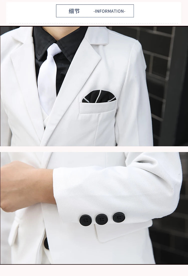 Flower Boys White Wedding Dress Suit Formal Kids Prom Baptism Tuxedo New Children's Day Performance School Uniform Costume,H126