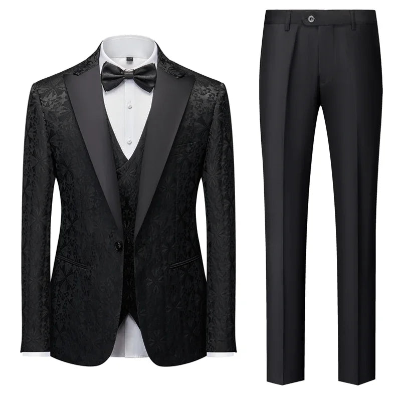 (Blazer+ Vest+Pants) Boutique Fashion Printing Men's Casual Formal Office Business Tuxedo Groom Wedding Dress Party Suits 5XL