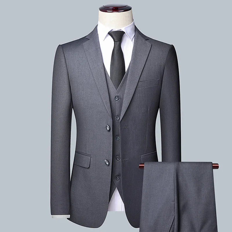 New Wedding Suit for Men (suit + Vest + Trousers) Solid Color Business Suit 3/2 Business Suit for The Bridegroom and Best Man