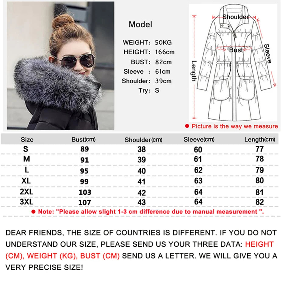 2023 New Wool Collar Hooded Winter Jacket Parkas Women's Jacket Thick Warm Cotton Cushion Down Coat Parka Coat Winter Long Fit D