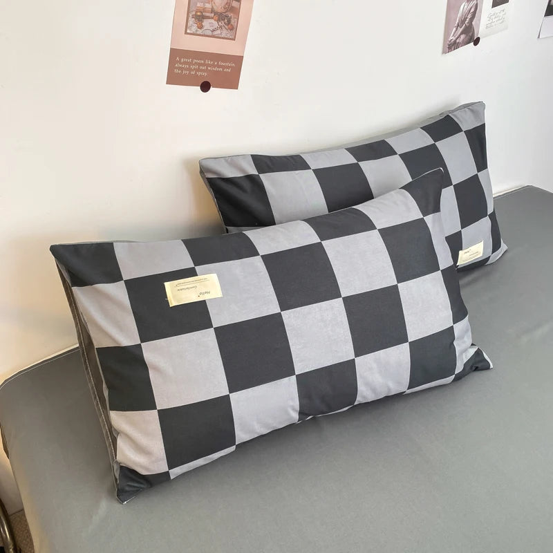 Solid Color Size Grid Light Luxury Home Visit Duvet Set Fashion Luxury Bedding Soft Plaid Bedding